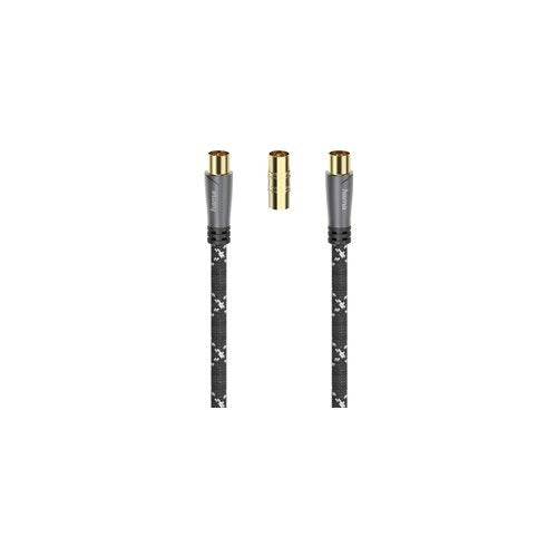 Hama Cavo antenna M/F con adattatore M/M, 3 metri, 120 dB, TPE, connettori dorati, ferrite, nero