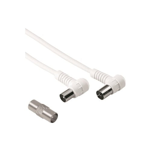 Hama Cavo antenna 90° M/F con adattatore M/M, 3 metri, 75 dB, bianco