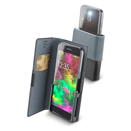 Cellularline Slide & Click - L: (Misure max telefono: 90mm X 170mm) Custodia a libro multicompatibile effetto pelle