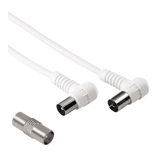 Hama Cavo antenna 90° M/F con adattatore M/M, 1,5 metri, 75 dB, bianco