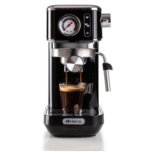 Ariete 1381/32 Macchina caffè espresso Moderna Metal Nero con cappuccinatore, manometro, 1300W, caffe in polvere e in cialda