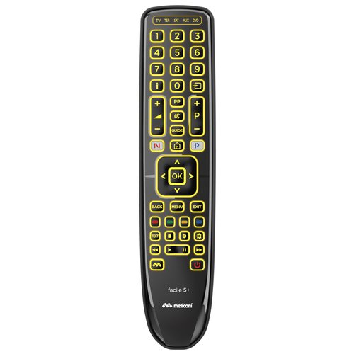 Meliconi Gumbody Facile 5+ telecomando DVD/Blu-ray, Sistema audio domestico, Sistema Home cinema, Sky, Altoparlante Soundbar, TV Pulsanti