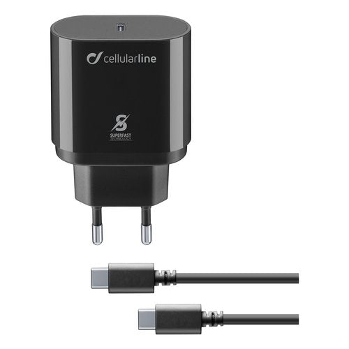 Cellularline Super Fast Charger Kit 25W - USB-C to USB-C - Samsung Caricabatterie da rete Super Fast Charge PD 25W con cavo USB-C to USB-C