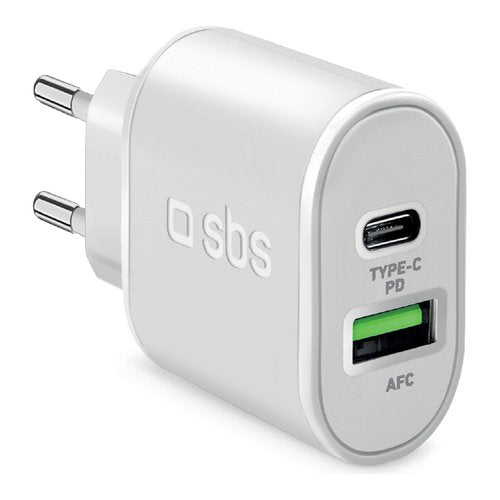SBS Caricabatterie caricatore 20 Watt - Ricarica ultra rapida e due porte USB