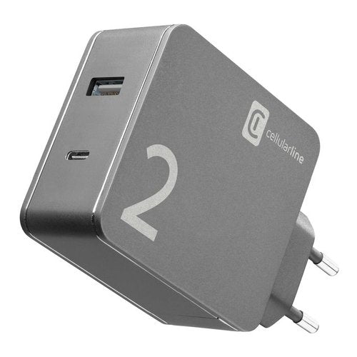 Cellularline Duo Charger - MacBook and iPhone Caricabatterie per computer portatili dotati di porta USB-C e smartphone, 42W