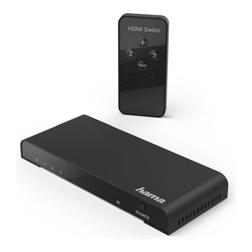 Hama Switch HDMI 3 porte con telecomando, connettori dorati, 4k, nero