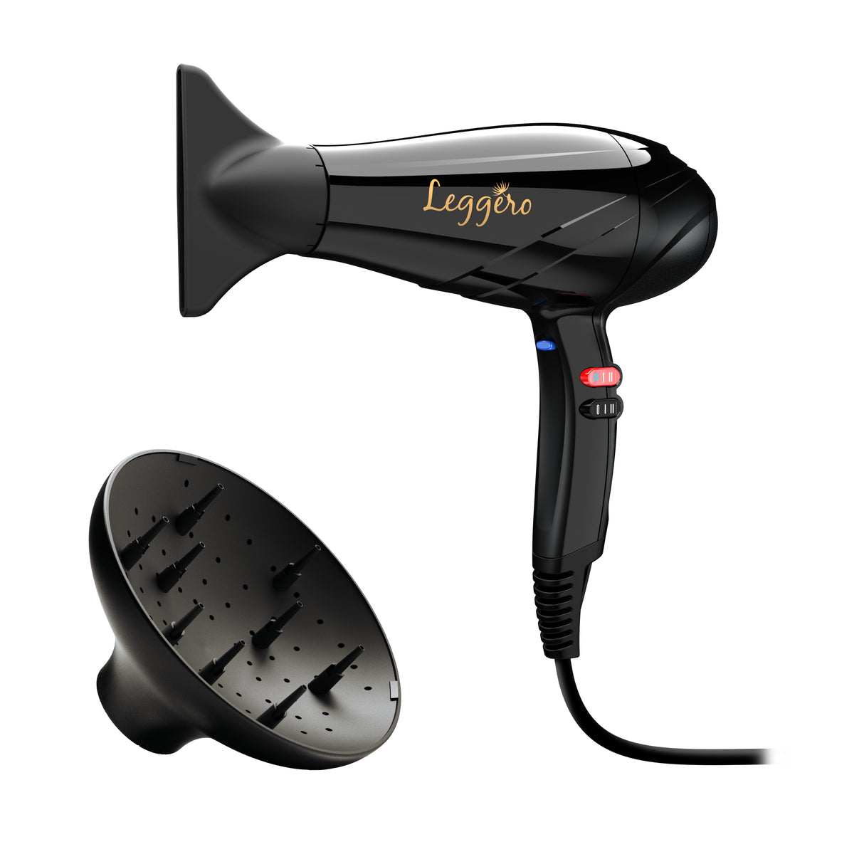 GA.MA Phon Leggero Gama, Made in Italy, Ultraleggero, Ergonomico, 2400W, Motore AC a Lunga Durata, 6 COmbinazioni di Temperatura e Velocità, Pulsante Aria Fredda, Include una Bocchetta 9mm, cavo lungo 3m