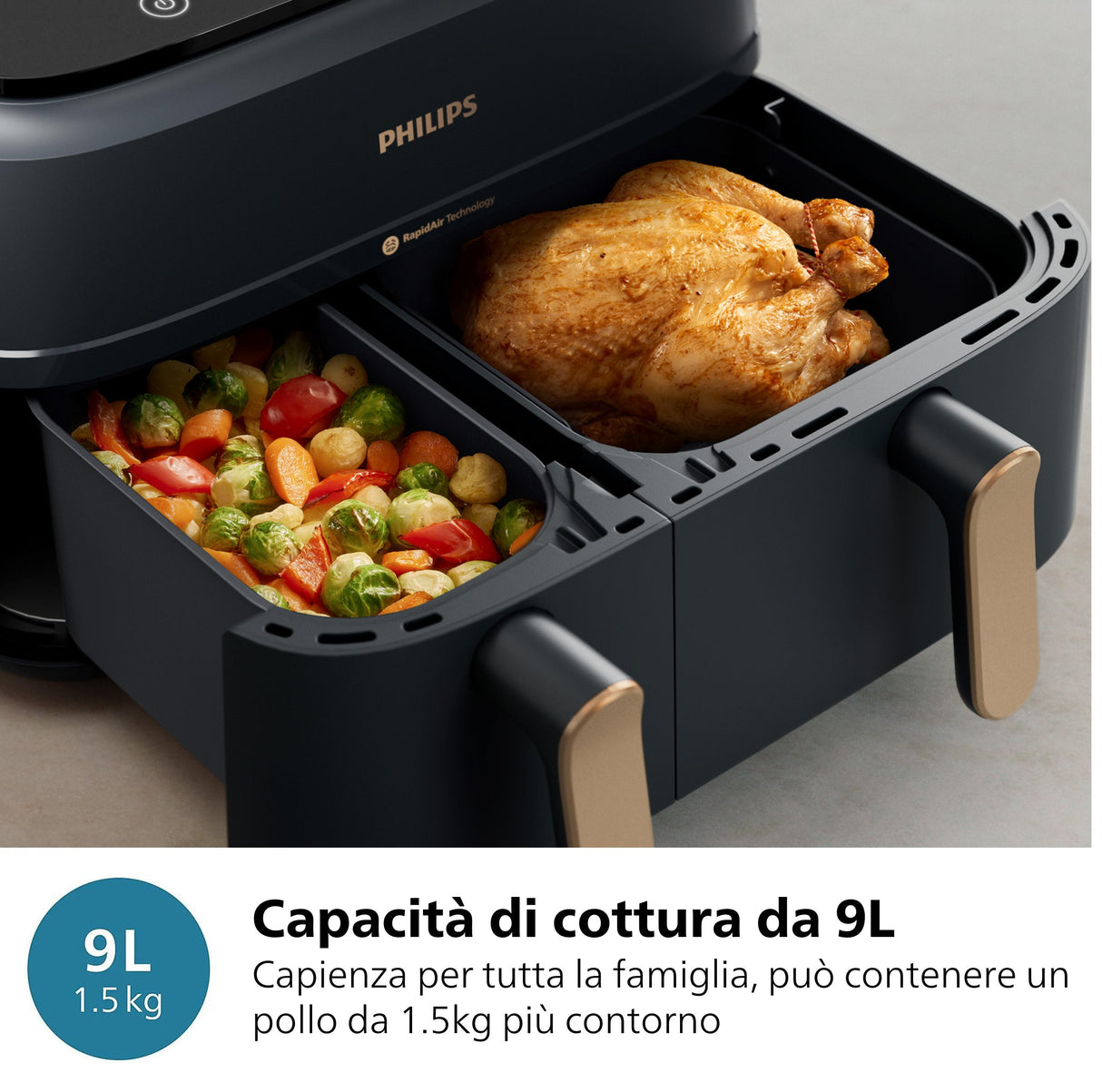 Philips 3000 series Airfryer doppio cestello, friggitrice ad aria da 9.0L, 12 metodi di cottura, App per ricette NA352/00