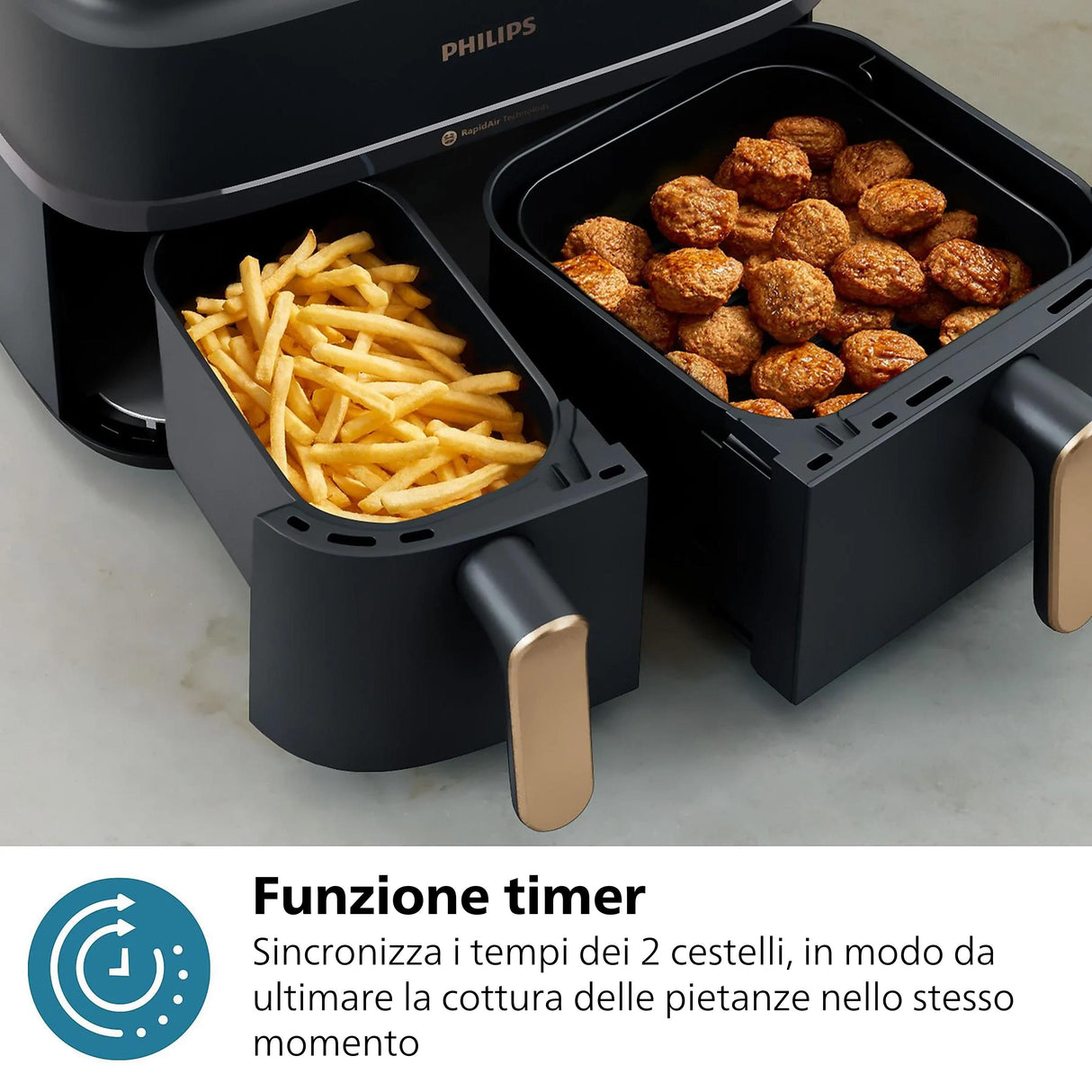 Philips 3000 series Airfryer doppio cestello, friggitrice ad aria da 9.0L, 12 metodi di cottura, App per ricette NA352/00