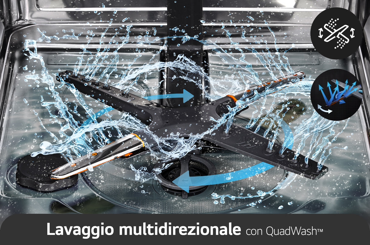 LG QuadWash DB243TX Lavastoviglie a scomparsa totale Serie 2, Classe D, 14 coperti, EasyRack+, Wi-Fi, Noble Steel