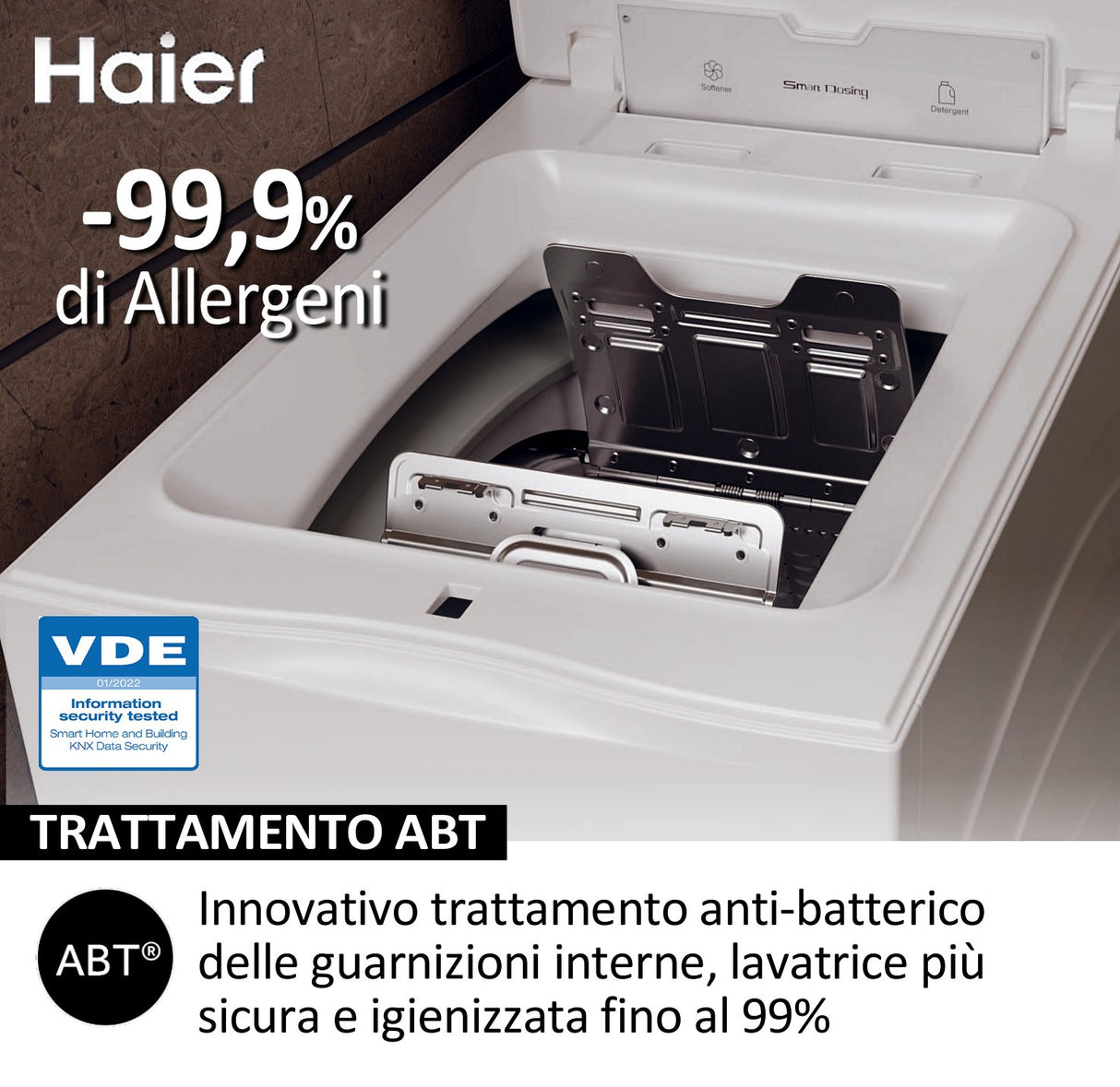 Haier HW90-BPD13386U-S LAVATRICE CARICA ALTO, AUTODOSE, Caricamento dall'alto, 9 kg, 62 cm, Classe A