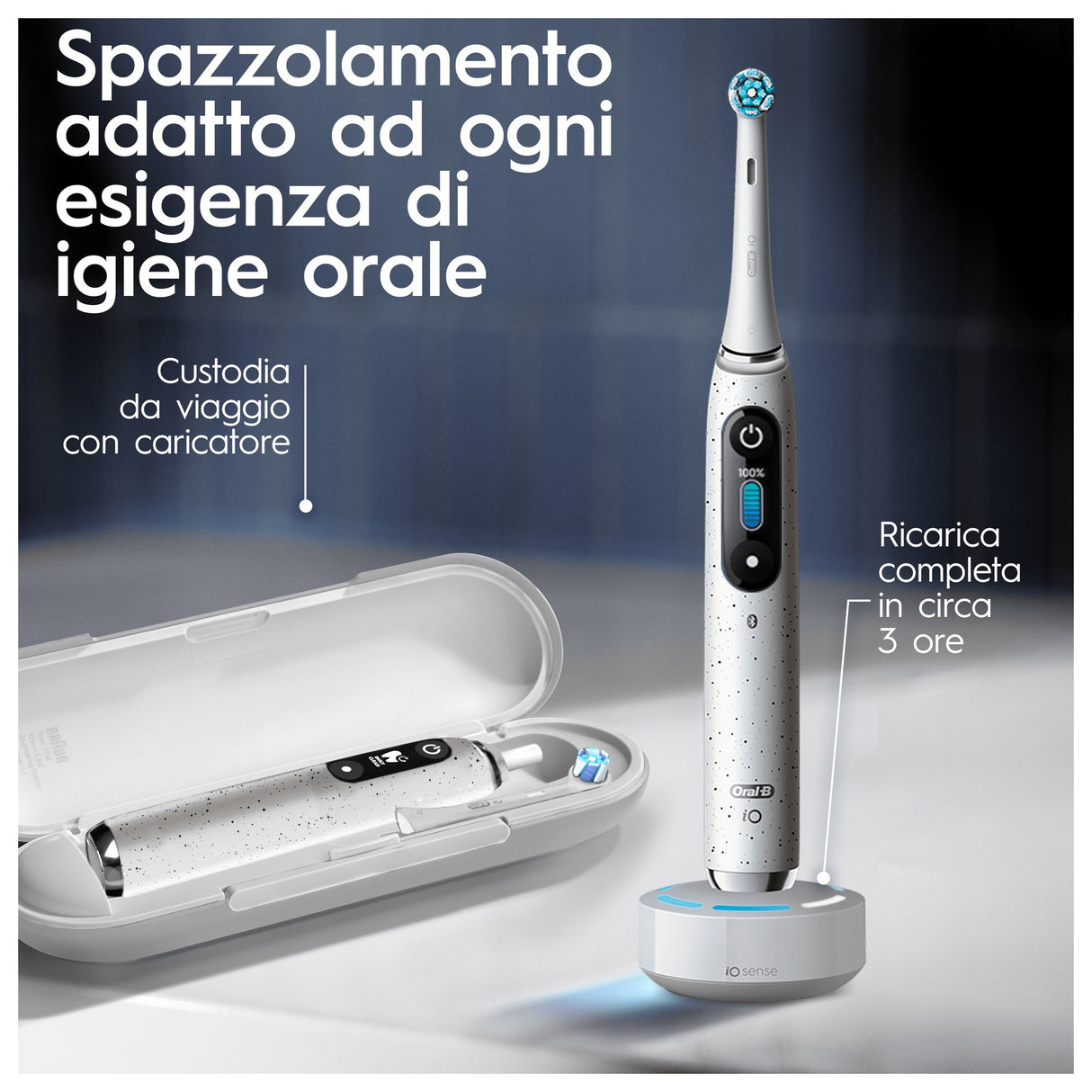 Oral-B iO Spazzolino Elettrico Ricaricabile 10 Bianco,1 Testina, 1 Custodia Da Viaggio ricaricabile, 1 Caricatore Sense