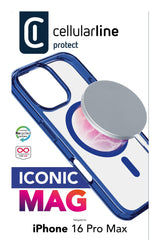 Cellularline Iconic Mag - iPhone 16 Pro Max Custodia trasparente con bordi colorati compatibile con ecosistema Magsafe