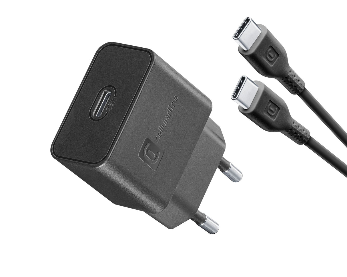 Cellularline Super Fast Charger Kit 25W - USB-C to USB-C - Samsung Caricabatterie da rete Super Fast Charge PD 25W con cavo USB-C to USB-C