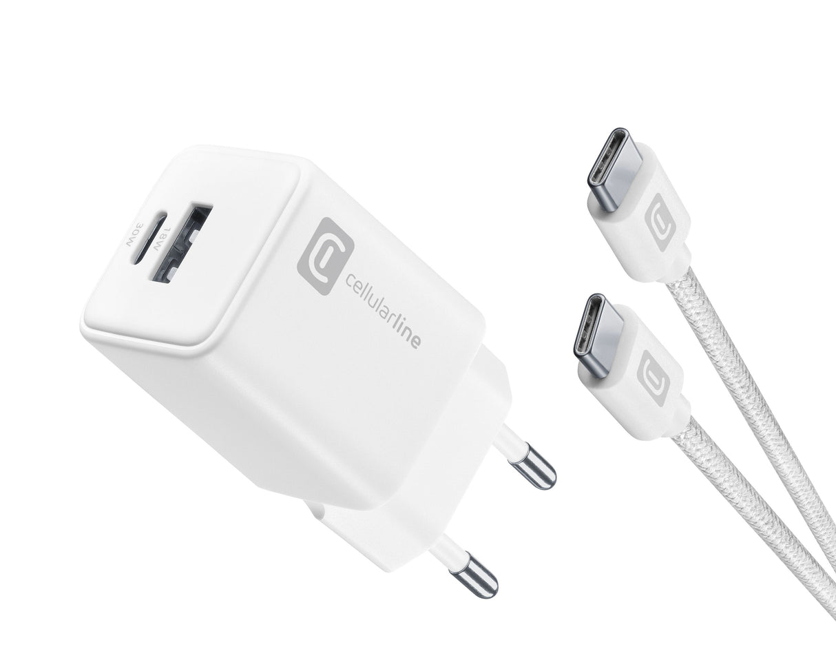 Cellularline Multipower 30W Kit - Smartphone, tablet e laptop Caricabatterie da rete 30W con cavo USB-C to USB-C incluso