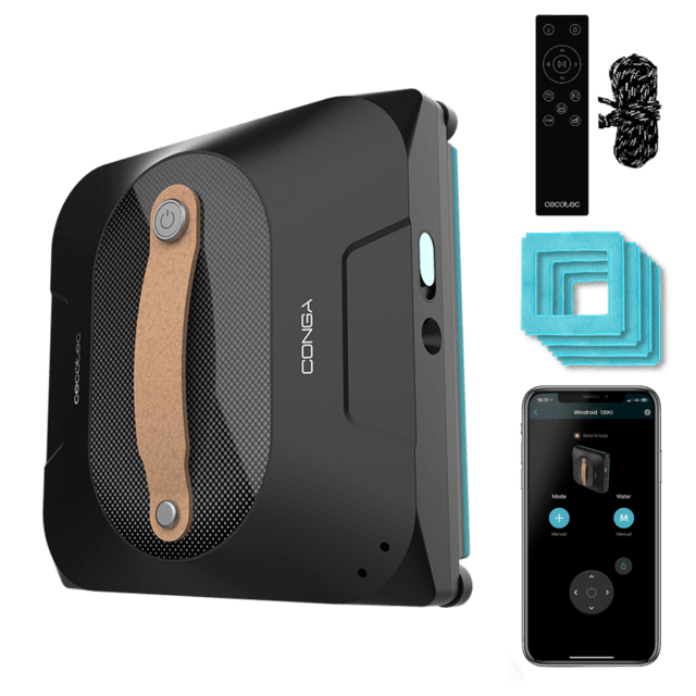 Conga Windroid 1390 Double Spray Connected Robot lavavetri 3 in 1: spruzza, pulisce e asciuga, App e telecomando, 4 spazzole