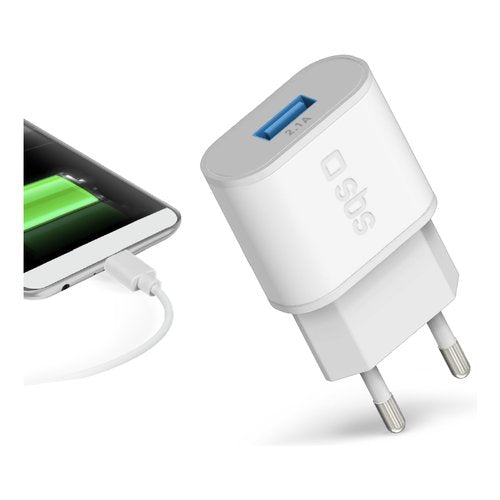 Caricabatterie Sbs TETR1USB2AWFAST WALL CHARGER 10W Fast Charge White