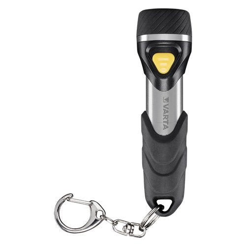 Varta Day Light Key Chain LED Flashlight (incl. anello portachiavi e 1x batteria AAA Longlife Power, antiurto) argento/nero per la casa, tutti i giorni, interruzioni di corrente